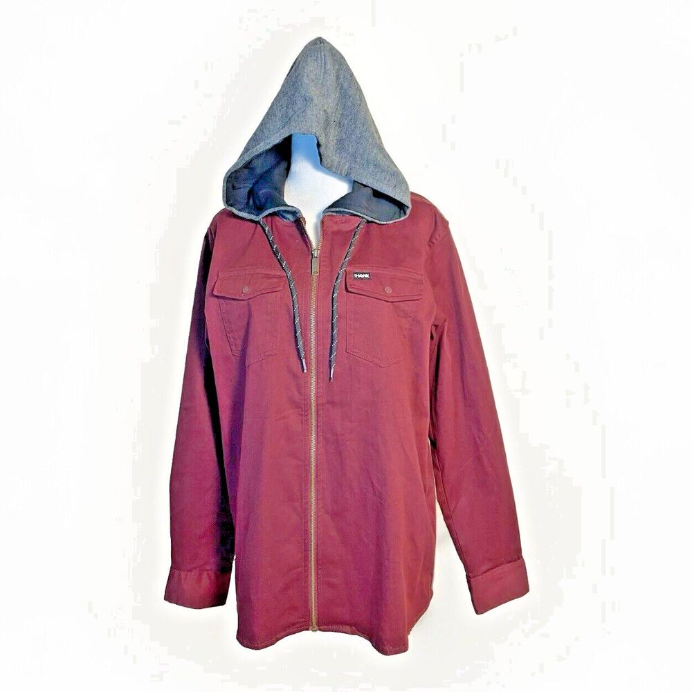Tony Hawk Hooded Fall Skater Jacket, Burgundy w/ Grey Hood, Full zip Men's  sz M